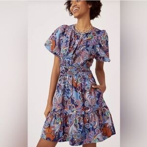 NWOT Anthropologie Somerset Mini Dress Cotton Flutter Sleeve Boho Colorful Large